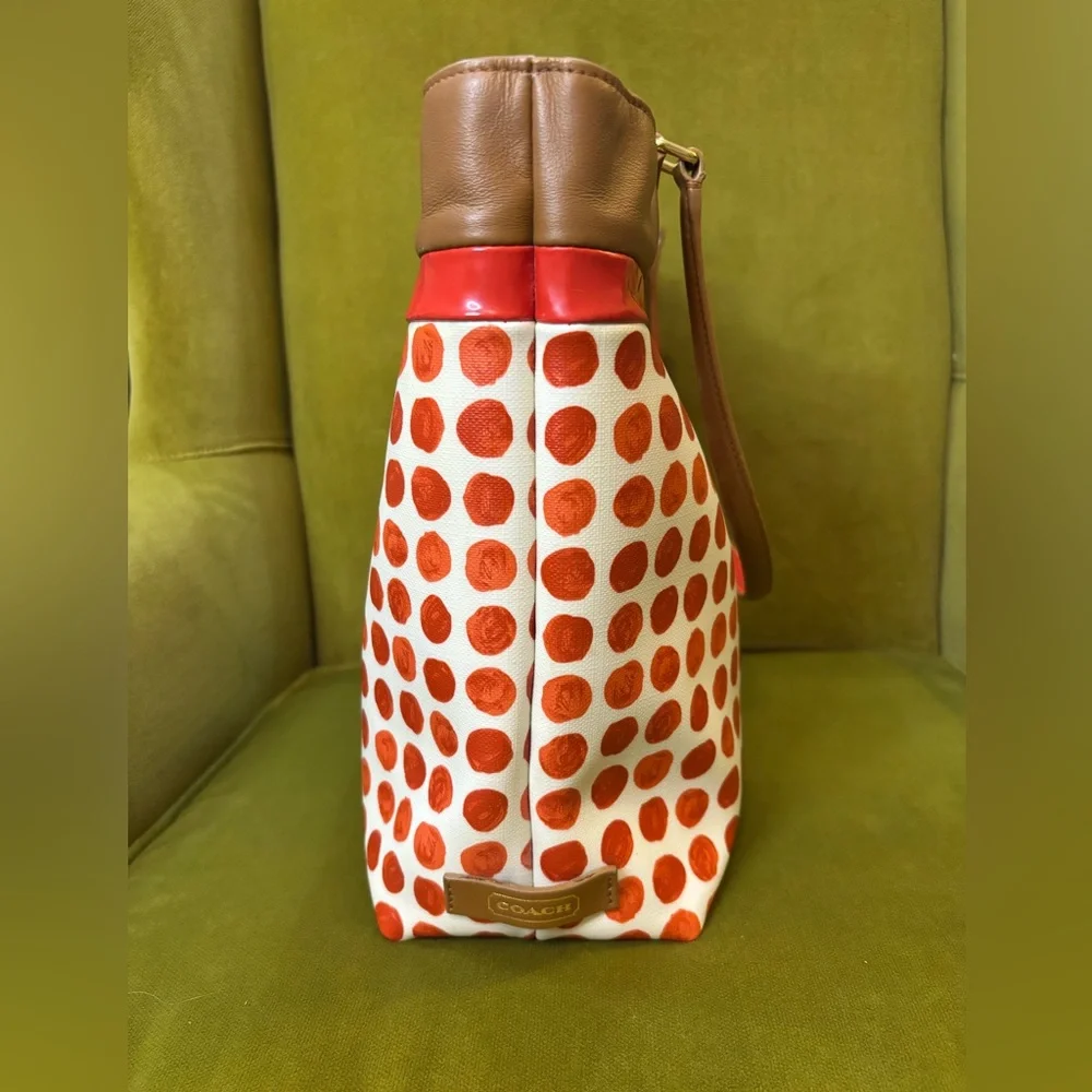 Coach Orange Polka Dot Coated Canvas Tote - Picture 2 of 11